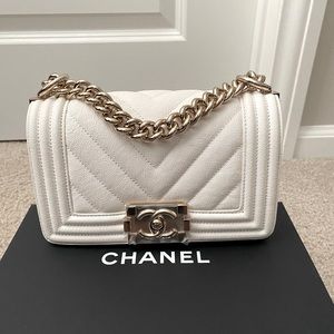 Chanel Small Boy Bag in White Caviar